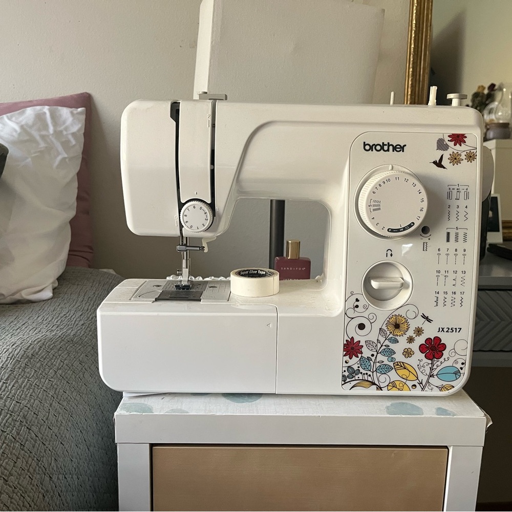 Brother White Sewing Machine with Floral Design